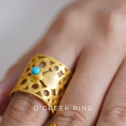 Greek Cocktail Ring | 18K Gold Plated with minimal blue stone