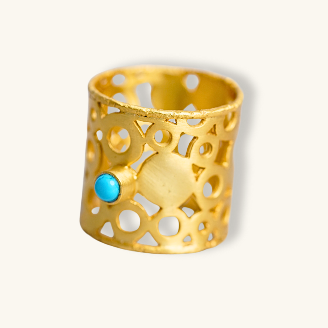 Greek Cocktail Ring | 18K Gold Plated with minimal blue stone