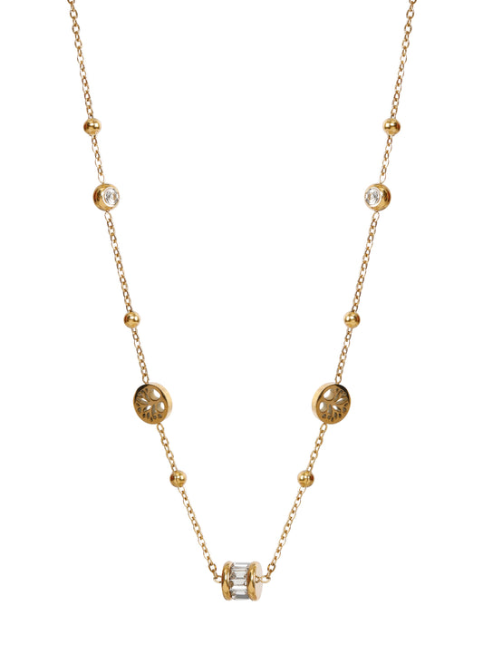 Beaded Coin And Stone Gold Pendant and Chain
