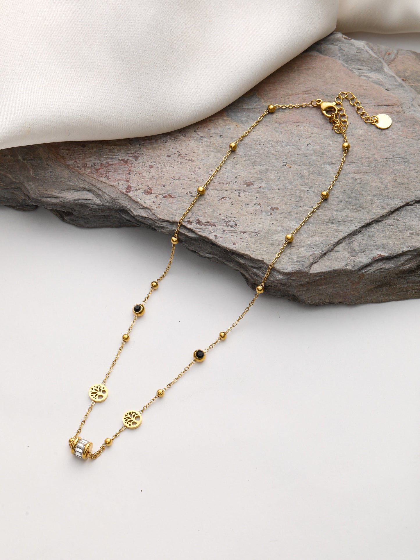 Beaded Coin And Stone Gold Pendant and Chain