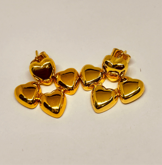 Three hearts Earrings | 18 K Gold Plated