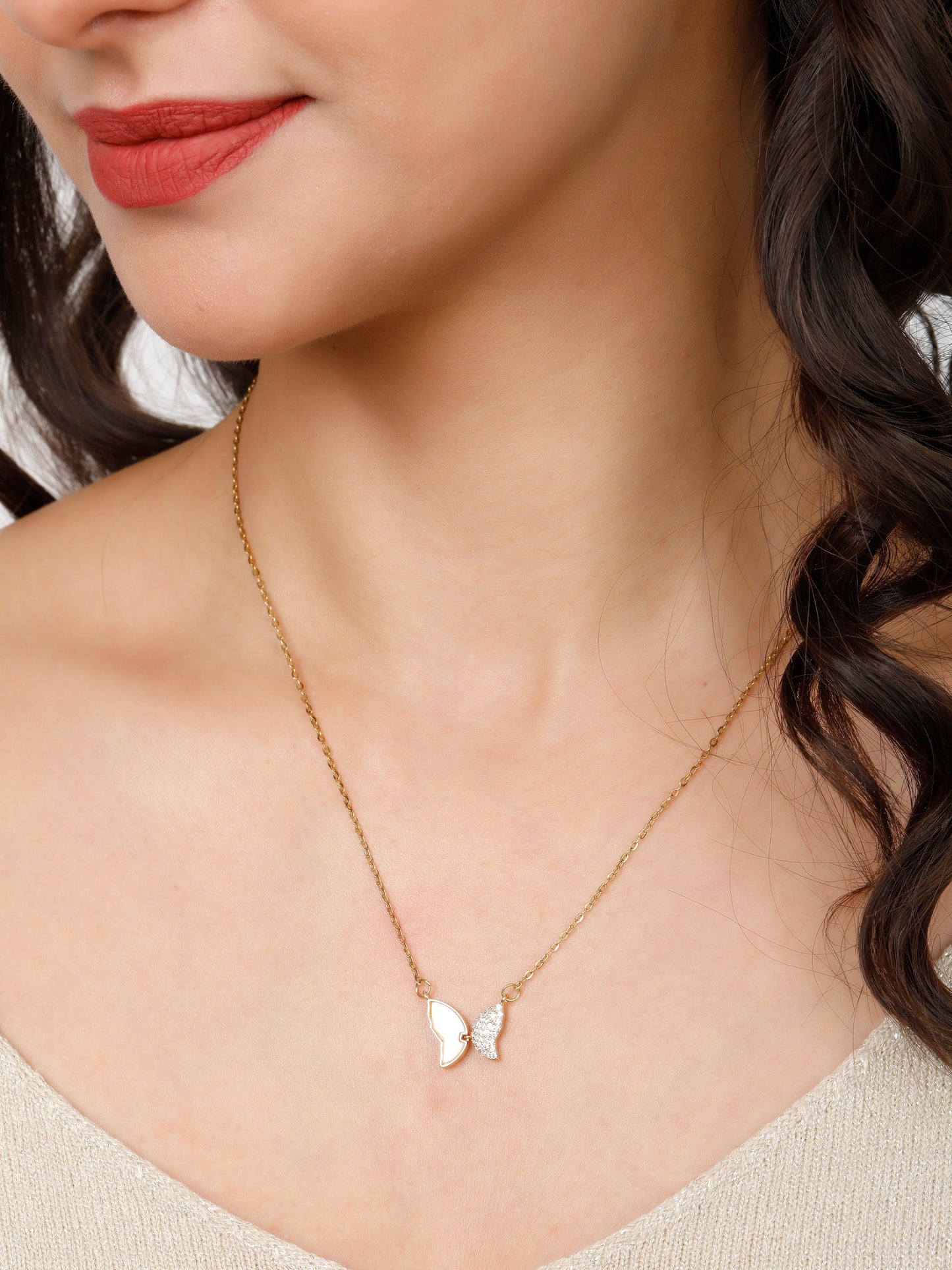 Half Stone Butterfly Gold Pendant_and_Chain