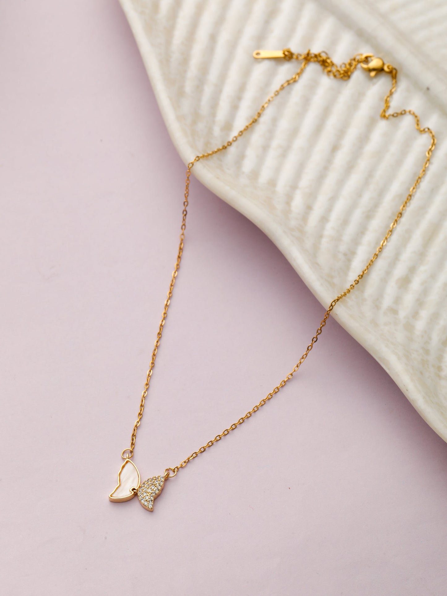 Half Stone Butterfly Gold Pendant_and_Chain