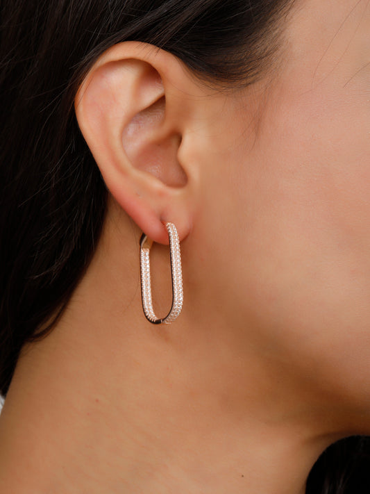Rectangular Golden Stones Hoops Earrings