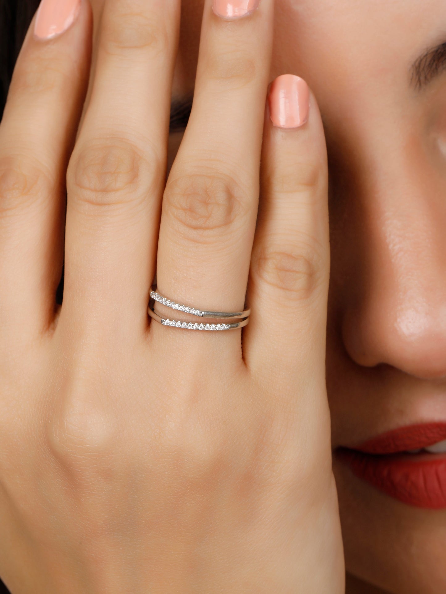 Simple Double Stack Stoned Silver Ring