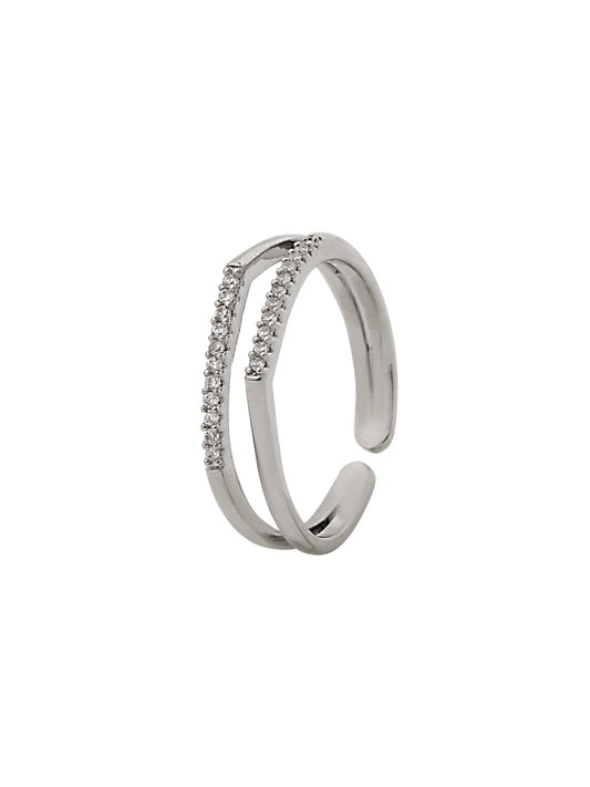Simple Double Stack Stoned Silver Ring