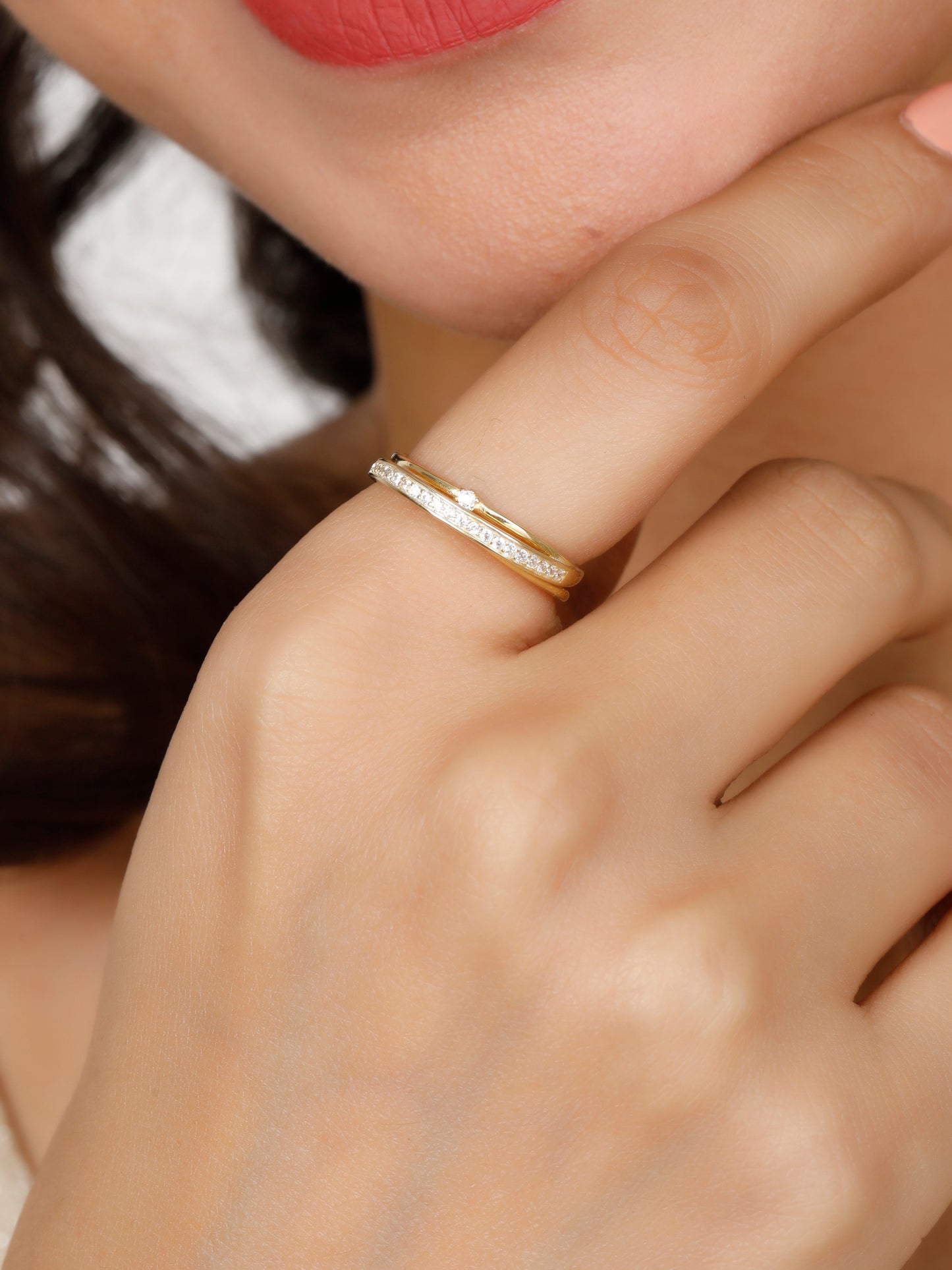 Simple Stone Stacked Gold Ring