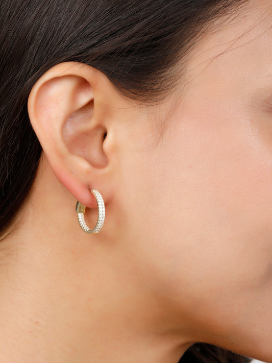 Small Circular Stone Golden Hoops Earrings