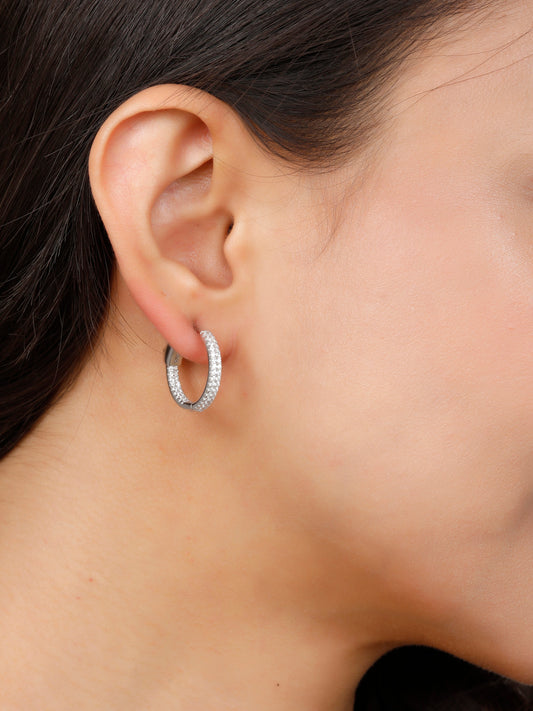 Small Circular Stone Silver Hoops Earrings
