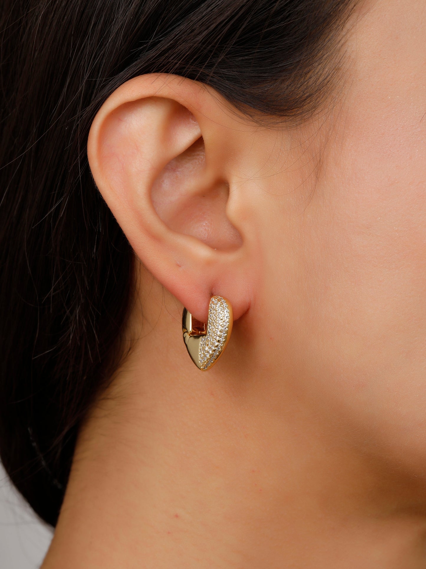 Stone Studded Sheild Golden Hoop Earrings